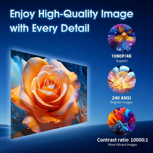 Vista 3 de Mini proyector con WiFi y Bluetooth Aplicaciones incorporadas Proyector inteligente Soporte 4K 1080P FHD 180° ajustable Keystone automático