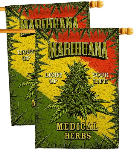 Vista 8 de Marihuana Burlap House Flags 2 pcs Pack Novelty Trendy Popular New Trend Interesting Exciting Small Decorative Gift Yard Banner Double-Sided Made In