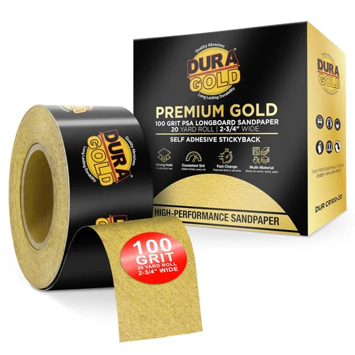 Vista 13 de Dura-Gold Papel de lija Longboard PSA 40 grano dorado premium, rollo de 10 yardas, 2-3/4" de ancho, autoadhesivo con respaldo pegajoso, rollo
