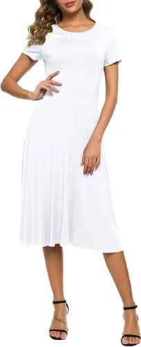 Vista 22 de Urban CoCo Vestido de manga corta para mujer, acampanado, con estampado floral, longitud por debajo de las rodillas # 1