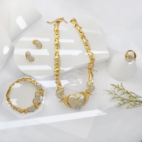 Vista 5 de Conjuntos de joyas de oro para mujer, accesorios de oro de 18 quilates, juego de joyas nupciales para boda, accesorios de oro, conjunto de joyas