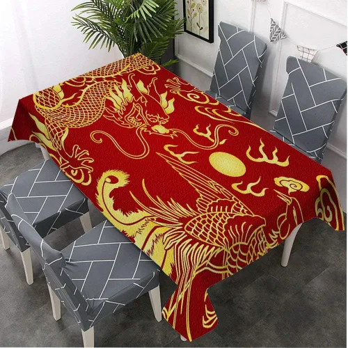 Vista 4 de Moslion Mantel rectangular decorativo con diseño de dragón chino para comedor, barbacoa, picnic, mesa de café, 60 x 84 pulgadas