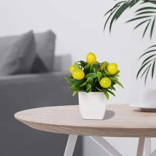 Vista 2 de Yoratee 4 plantas de limón artificiales en maceta de frutas falsas de 6 pulgadas, árbol de limones falsos con maceta pequeña, mini planta falsa