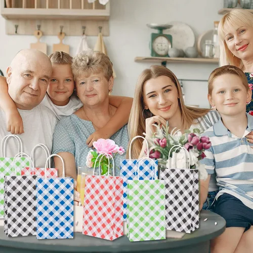 Vista 7 de ECOHOLA Bolsa de papel de 4 colores, 16 bolsas de regalo pequeñas, bolsa de regalo envuelta con asas para cumpleaños, baby showers, manualidades