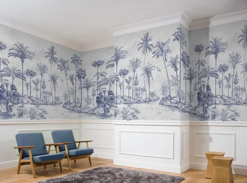 Vista 4 de Murwall Tropical Trees Wall Mural Monochrome Tree Wallpaper Palm Tree Forest Wall Mural (STYLE2)