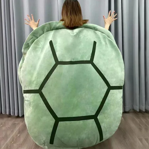 Vista 2 de Almohada portátil de concha de tortuga para adultos, disfraz de tortuga gigante de 51 pulgadas, divertido disfraz de tortuga de peluche, almohada