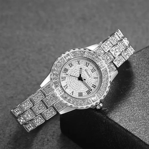 Vista 3 de Avaner Reloj de pulsera para mujer, reloj de pulsera helado, reloj de pulsera analógico de cuarzo con diamantes de imitación