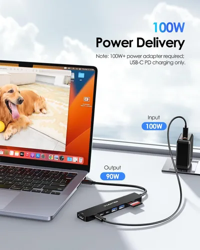 Vista 6 de LENTION USB-C Hub, 4K@60Hz HDMI, 100W PD, 2 USB-C, 2 USB 3.0, Card Reader