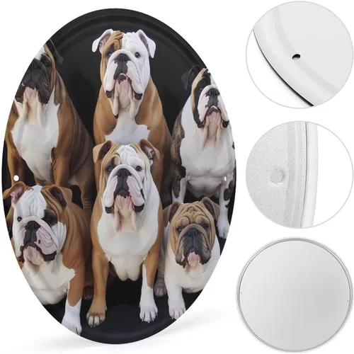 Vista 4 de Circular Metal Wall Art Iron Wall Hanging - English Bulldogs Vintage Industrial Tin Sign with Pre-Drilled Holes, Retro Round Metal Art for Bar