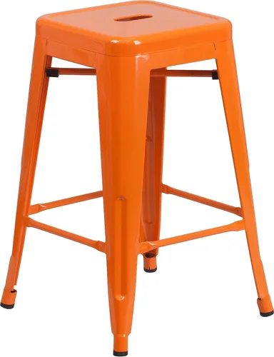 Vista 25 de Taburete de 24 pulgadas de alto para interior y exterior con asiento cuadrado., Metal, Negro