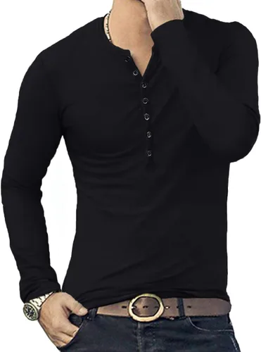 Vista 4 de YTD Camiseta básica Henley de manga larga para hombre