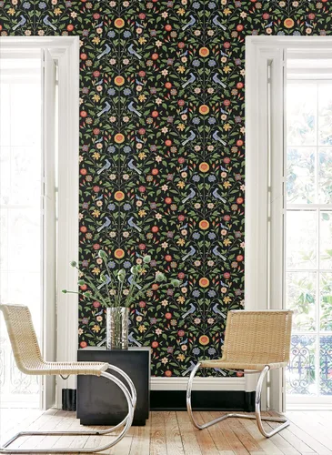 Vista 3 de NextWall Bird Toile - Papel tapiz autoadhesivo (ónix)