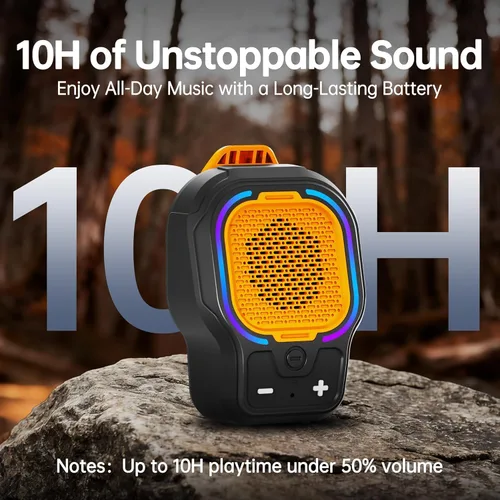 Vista 3 de Altavoz Bluetooth portátil, inalámbrico con clip magnético con 3 modos de luz, USB de 10 horas, micrófono integrado, manos libres, mini altavoz