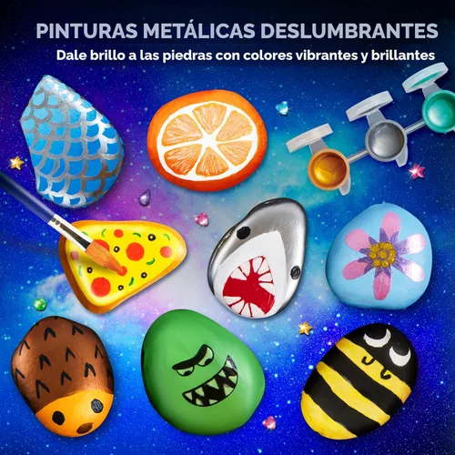 Vista 6 de Kit de pintura de roca: kit de roca que brilla en la oscuridad, artes y manualidades para niños de 6 a 12 años, suministros de arte, kits de pintura