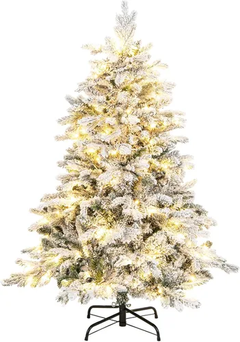 Vista 24 de HAPPYGRILL - Árbol de Navidad artificial preiluminado de 2.1 m, árbol de Navidad con nieve flocada y 320 luces LED multicolor, 8 modos de Snow Pe