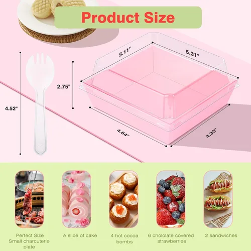 Vista 3 de Paquete de 50 cajas de charcutería con tapas transparentes, mini caja de charcutería de 5 pulgadas, cajas de panadería, cajas de postre, recipientes