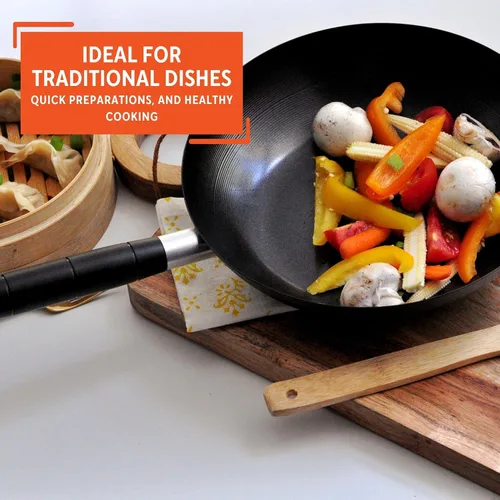 Vista 6 de IMUSA Wok antiadherente de acero al carbono de 9.5 pulgadas con mango de tacto frío, color negro Mango de tacto fresco, ideal para salteados