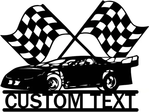 Vista 8 de Letrero de metal personalizado con bandera de carreras a cuadros, arte de pared de metal personalizado, letrero de nombre con monograma de bandera a