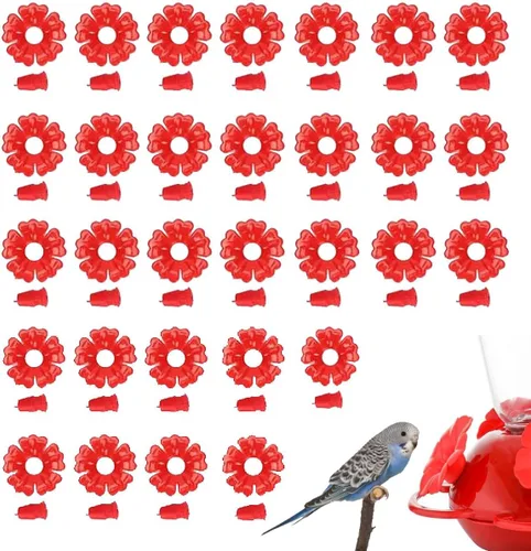 Vista 10 de 30 flores de repuesto para comederos de colibríes, piezas de repuesto para comederos colgantes, comederos de plástico para colibríes se adaptan a