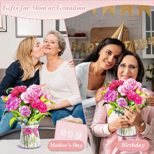 Vista 2 de Airpark - Tarjeta desplegable de flores 3D, tarjeta de felicitación – Claveles rosas – Para mamá, abuela – Ideal para el Día de la Madre