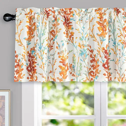 Vista 10 de DriftAway Cenefas opacas de 18 pulgadas gris y blanco para ventanas, dormitorio, sala de estar, bolsillo para cortinero, árbol de granja, rama