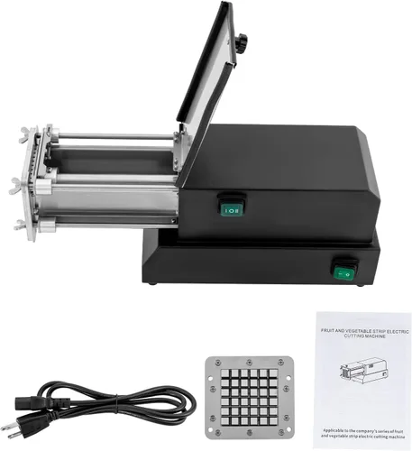 Vista 6 de Cortador eléctrico para papas francesas, cortador de patatas profesional negro, máquina cortadora de patatas de acero inoxidable con 2 tamaños