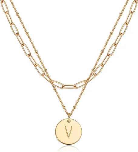 Vista 15 de Valloey Rover - Collares con inicial para mujer, chapado en oro de 14 K, con letra redonda, dije de disco de moneda de doble cara, grabado de la A a