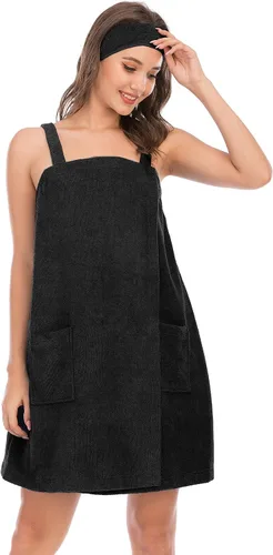 Vista 47 de Veseacky Toalla de baño para mujer con bolsillo, bata de spa ajustable y diadema facial