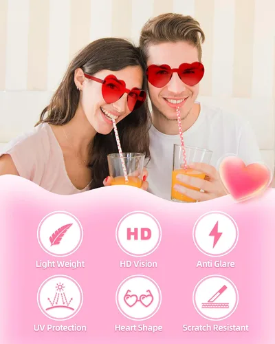 Vista 2 de WDYHILE Heart Shaped Sunglasses, Candy Color Rimless Sunglasses 6 Pairs for Women Bachelorette Party Trendy Eyewear