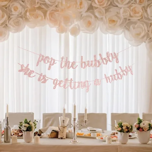 Vista 4 de Decoraciones para despedida de soltera, despedida de soltera, pancarta de compromiso con la frase "Pop The Bubbly She is Getting a Hubby" para boda