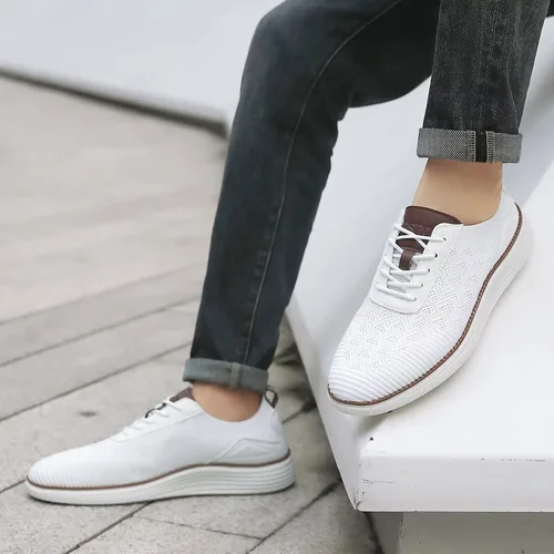 Vista 4 de BSROT Zapatos Oxfords de malla para hombre, zapatos casuales de negocios, oficina, caminar, zapatos deportivos ligeros