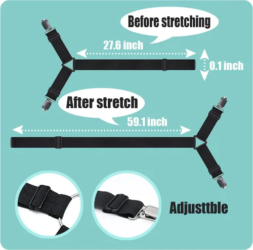 Vista 2 de Correas de soporte de sábanas, clips ajustables de 6 vías cruzadas para sábanas, funda de colchón de cama, sábanas ajustables, cojín de sofá, banda