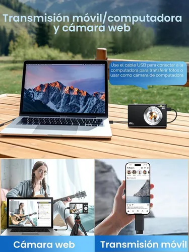 Vista 8 de Cámara digital, cámara de videoblogs 4K con enfoque automático para fotografía con tarjeta de 32 GB, cámara digital compacta portátil de 48 Negro