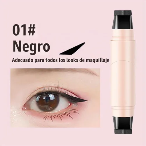 Vista 2 de Juego de 2 sellos de delineador de ojos de gel, 2025 nuevo lápiz de ojos plegable, doble extremo, impermeable, a prueba de manchas para Negro+marrón