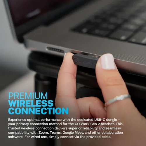 Vista 7 de JLab Go Work Gen 2 - Auriculares inalámbricos con micrófono, auriculares Bluetooth para PC con más de 55 horas de reproducción y conexión multipunto