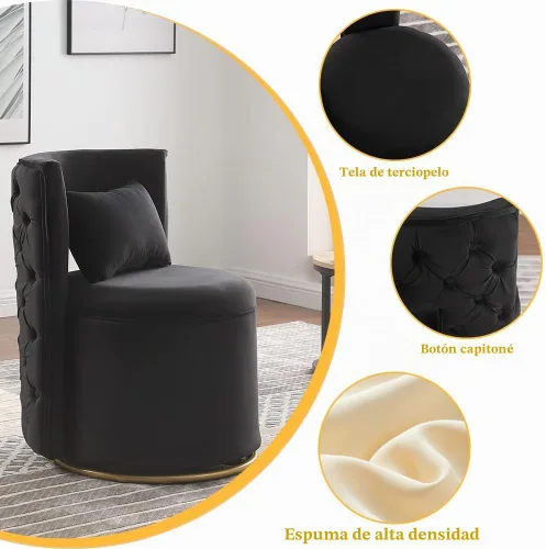 Vista 4 de Silla de acento giratoria, sofá redondo de terciopelo de almacenamiento, silla tapizada con barril moderno para guardería, sala de estar, hotel