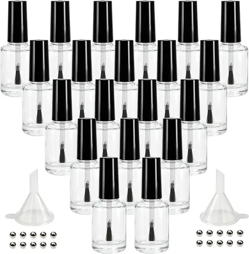 Vista 8 de GTHER 20 botellas vacías de esmalte de uñas, recipiente de botellas recargables de vidrio transparente con tapa de cepillo y embudo y bolas