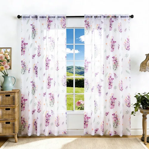 Vista 26 de youleyar - Cortinas florales transparentes para sala de estar, 54 pulgadas Cortina semitransparente blanca con estampado de flores/mariposas