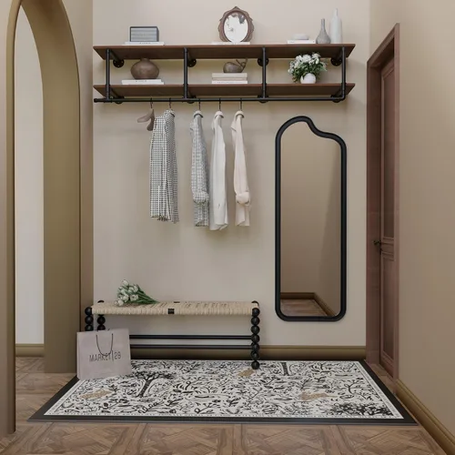 Vista 4 de Perchero para ropa de 72 pulgadas, para montar en la pared, con estante de madera real, perchero colgante resistente, barra para colgar multiusos