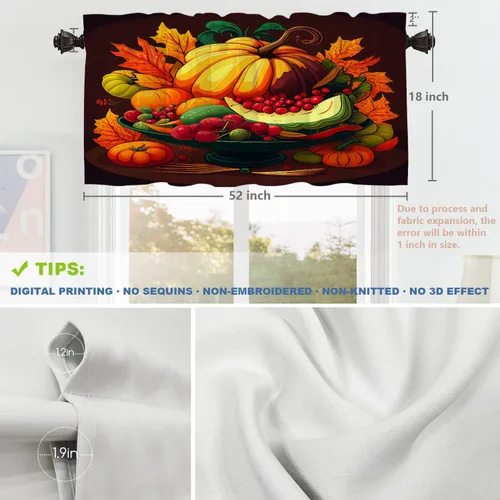 Vista 165 de Shrahala Orange Autumn Autumn Blackout Curtain Tiers, Fall Kitchen Valance Light Blocking Tier Drapes with Rod Pocket, 2 Pack 26 X 24 in