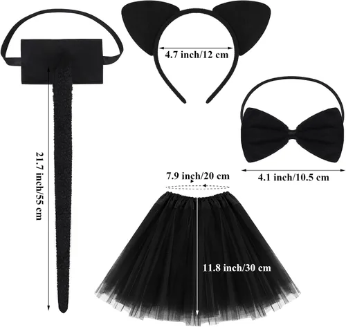 Vista 2 de URATOT Paquete de 4 diademas con orejas de gato falda tutú de gato accesorios de disfraz de Halloween