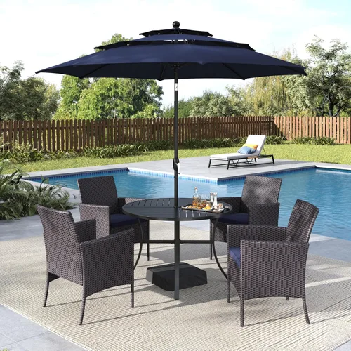 Vista 20 de MFSTUDIO Juego de comedor al aire libre para 4, juegos de comedor de 5 piezas, mesa de patio y sillas para 4 con paraguas, juego de muebles de Beige