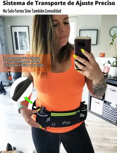 Vista 7 de AiRunTech Cinturón de hidratación para correr con botella de agua, riñonera para teléfono y cartera, bolsa de correr, accesorios esenciales BK+BK