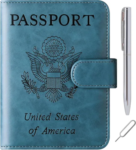 Vista 11 de LOHASLIFE Soporte para pasaporte para viajes, cartera con bloqueo RFID para 116#Negro
