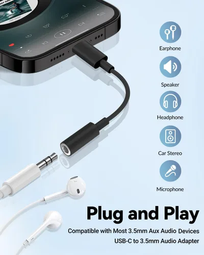 Vista 2 de Seulliya Adaptador USB C a conector de auriculares de 0.138 in para iPhone 15/16 Pro/Max, adaptador DAC de audio de alta resolución, convertidor