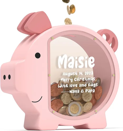 Vista 11 de Summidate Alcancía de madera para niños, niñas, niños y adultos, grandes facturas irrompibles, cambio de monedas, tarro de ahorro de dinero, regalo