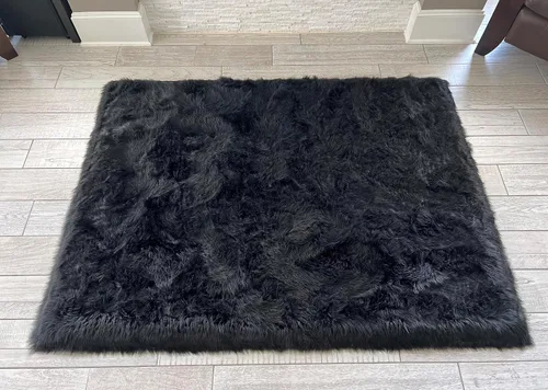 Vista 41 de LAMBZY Elegante y sofisticada alfombra rectangular de piel de oveja (beige, 2 x 3 pies)