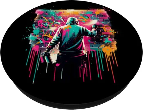 Vista 2 de Graffiti Street Artist Urban Brick Wall Retro 80s and 90s PopSockets Adhesive PopGrip