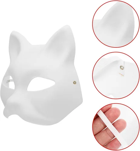 Vista 7 de STOBOK 10 máscaras faciales de gato de animales sin pintar en blanco, pintadas a mano, máscara facial blanca para Mardi Gras, fiesta de máscaras