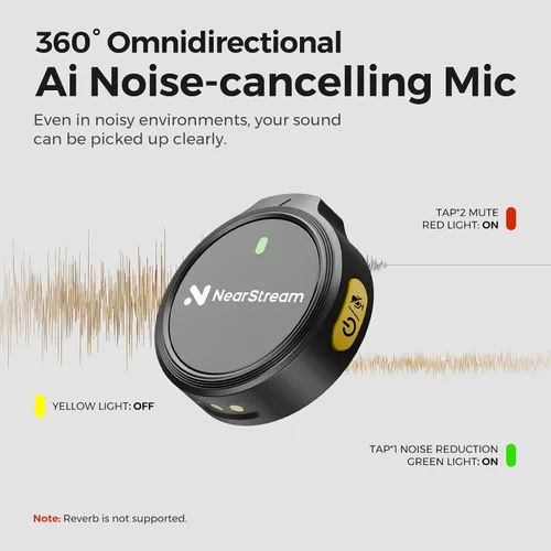 Vista 3 de NearStream Micrófono Lavalier inalámbrico para iPhone/Android, micrófono de solapa inalámbrico con Lightning/USB-C Plug-Play, cancelación de ruido